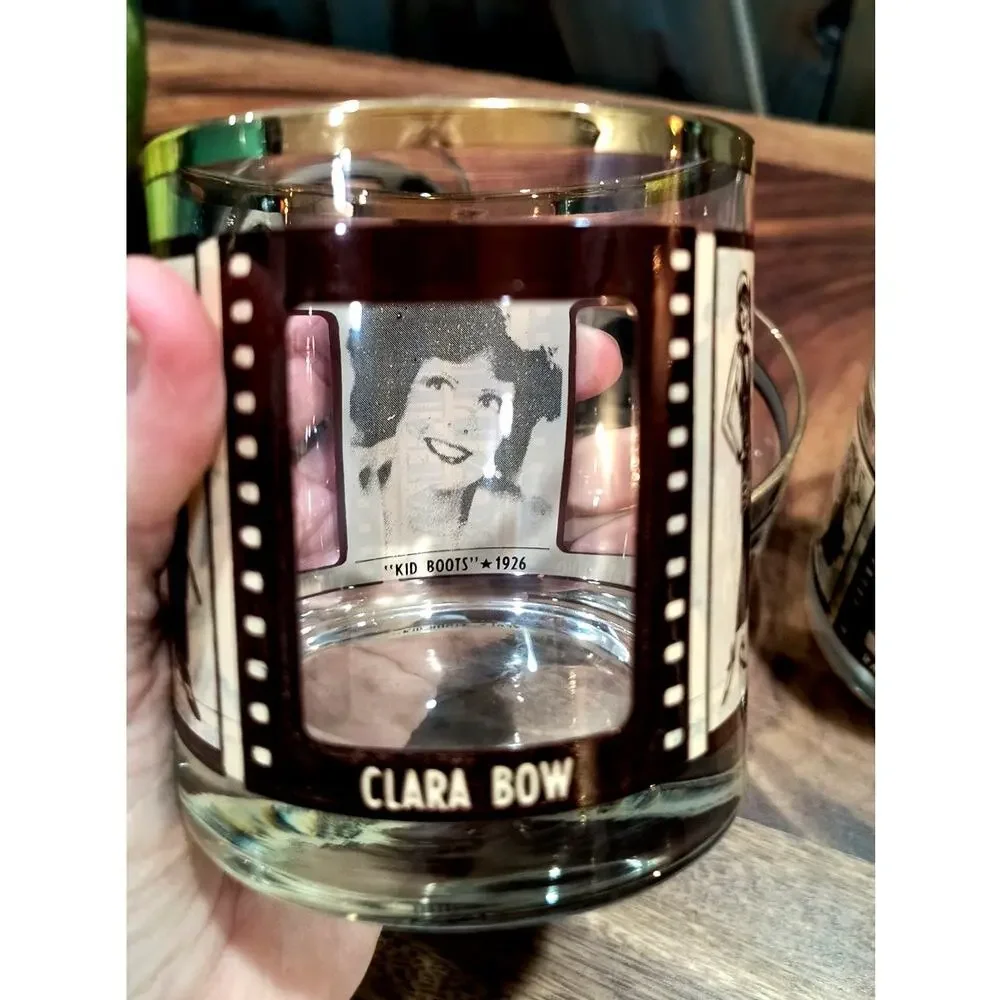 662. Vintage Roaring 20's Whiskey Tumbler Glasses Peekaboo Movie Stars